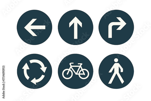 Free Download Universal set of navigation and traffic icons featuring directional arrows, cycling path, and pedestrian crossing symbols - GFXLoad