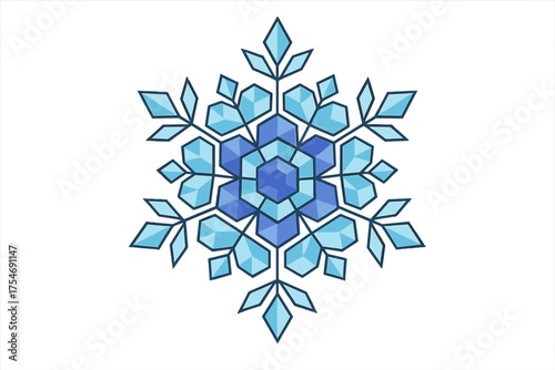 Detailed geometric snowflake design with crystalline facets and cool blue tones
