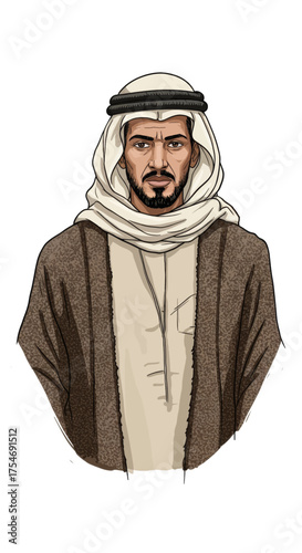 Portrait of a Middle Eastern man in traditional attire, a depiction of cultural heritage and identity