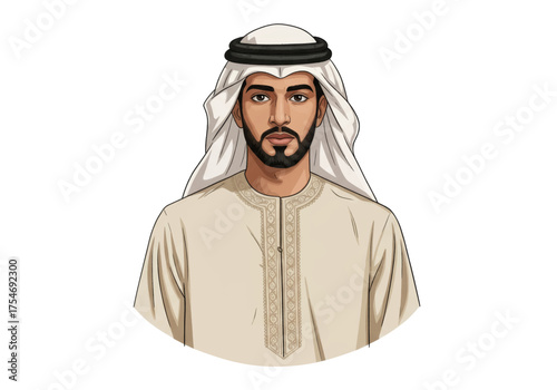 Portrait of a Proud Emirati Man Wearing Traditional Kandura and Ghutra