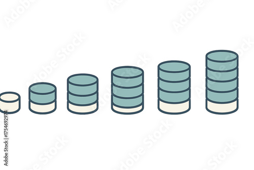 Database server stacks showing progression of data storage capacity and technological growth