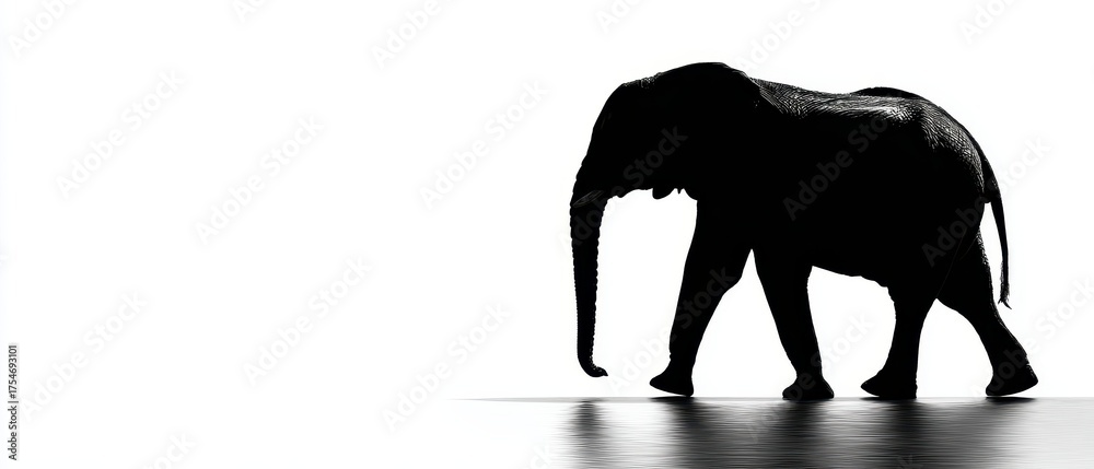 Fototapeta premium Elegant Silhouette A Majestic Elephant's Stroll in Striking Contrast and Shadow