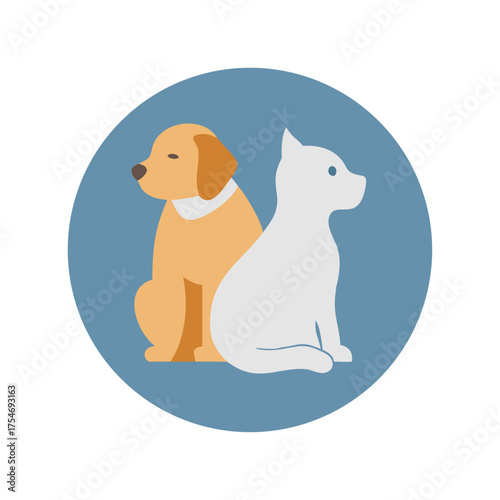 Adorable cat and dog illustration showcasing friendship and companionship, ideal for pet care and animal adoption campaigns with a simple, appealing design