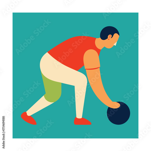 Person Playing Lawn Bowls on Teal Background bowling