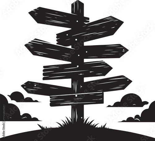 road sign with wooden arrow