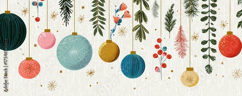 christmas greeting card with colorful decoration illustration © krissikunterbunt