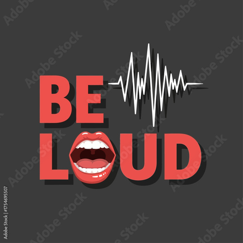Modern flat design illustration of vocal expression with an open mouth and an audio equalizer wave for a powerful message