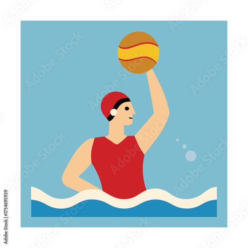 Water Polo Player in Red Swimsuit with Bubbles athlete