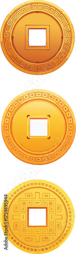 Chinese coin with square hole icon.