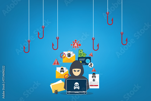 hacker in front of his computer committing digital cybercrime	