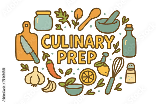 Culinary Prep Doodle. Culinary Prep. Hand-drawn doodle illustration of Culinary Prep. cutting board, knife,