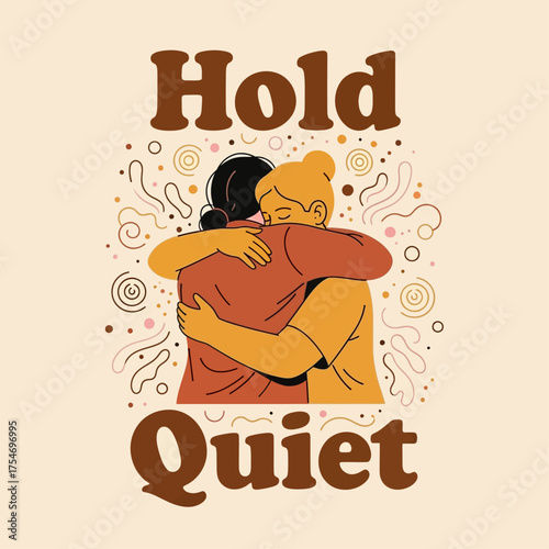 A heartwarming illustration of a quiet and supportive embrace, showcasing emotional connection and comfort in a vintage retro style