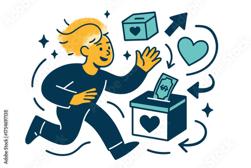 Vibrant Charity Scene. Charity event. A glowing character organizing or participating in a fundraising event