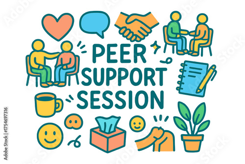 Peer Support Doodle. Peer Support Session. Hand-drawn doodle illustration of Peer Support Session. people,