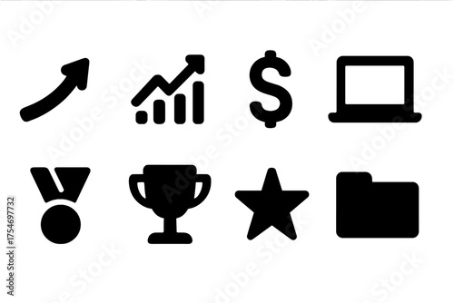 Freelance Success Icons. Freelance Growth. Filled icon set of Freelance Growth: arrow up, chart, dollar sign,