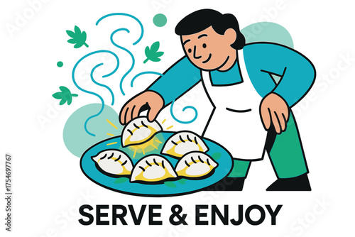 Glowing Dumplings Delight. Making homemade dumplings from scratch with meat or vegetables. Character arranging