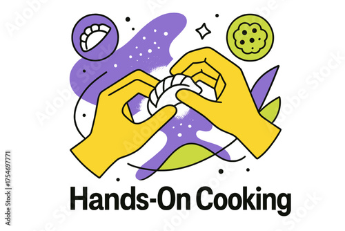 Floating Dumpling Creation. Making homemade dumplings from scratch with meat or vegetables. Abstract glowing