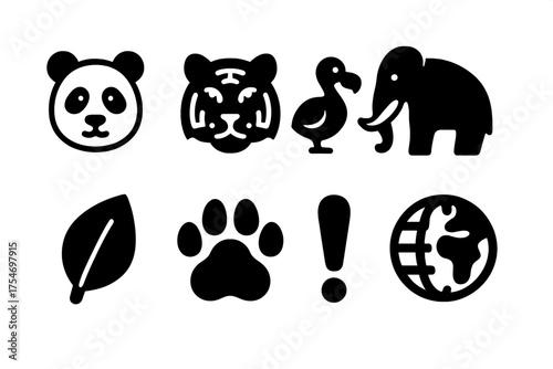 Endangered vs Extinct Icons. Endangered vs Extinct. Filled icon set of Endangered vs Extinct: panda, tiger,