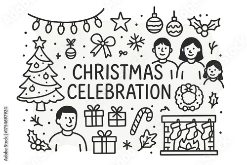 Christmas Celebration Doodle. Christmas celebration. Hand-drawn doodle illustration of Christmas celebration.