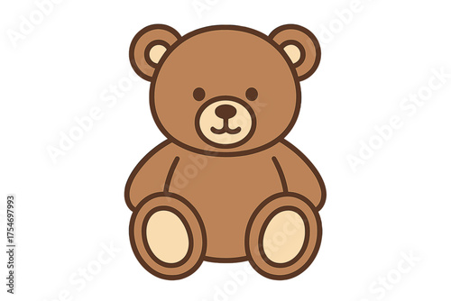 Adorable brown teddy bear plush toy sitting down isolated on white background