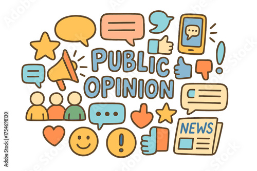 Public Opinion Doodles. Public Opinion. Hand-drawn doodle illustration of Public Opinion. people, speech