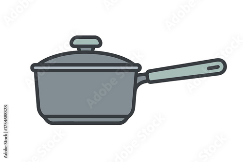 Stylized simple cooking saucepan with lid and handle kitchen equipment icon