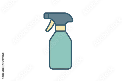 Stylized household cleaning spray bottle with trigger handle and teal liquid container