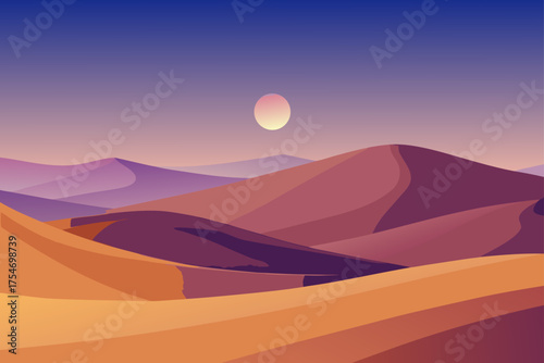 Vast desert dunes under twilight horizon vector illustration