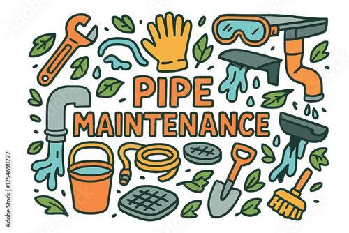 Pipe Maintenance Doodle. Pipe Maintenance. Hand-drawn doodle illustration of Pipe Maintenance. pipe, wrench,