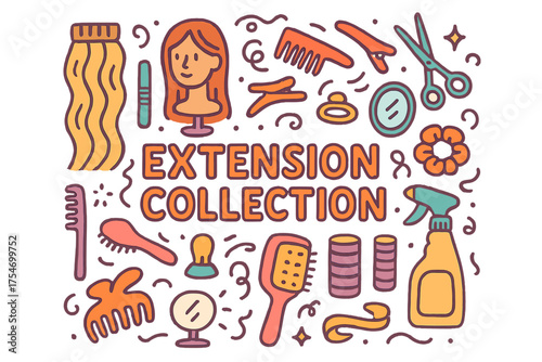 Doodle Hair Extension Collection. Extension Collection. Hand-drawn doodle illustration of Extension Collection