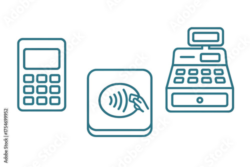 Modern retail transaction devices including POS terminal and cash register