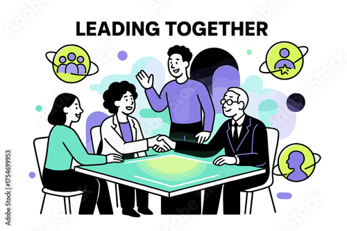 Diverse Leadership Abstract. Diversity and inclusion initiatives in leadership. Abstract glowing boardroom