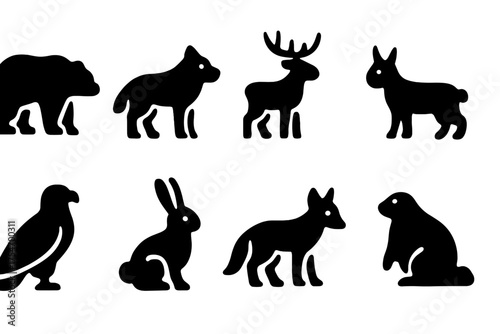 Forest Animal Icons. Forest Mountain Animals. Filled icon set of Forest Mountain Animals: bear, wolf, deer,