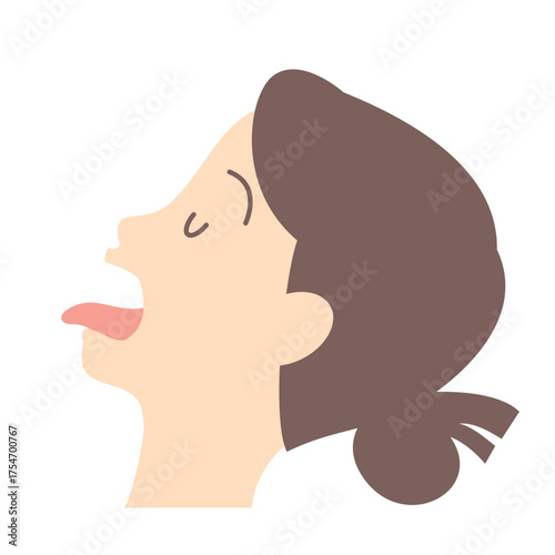 口を開け舌を出す女性の横顔