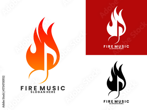 Music tone combination with fire logo design vector template. Music flame logo design