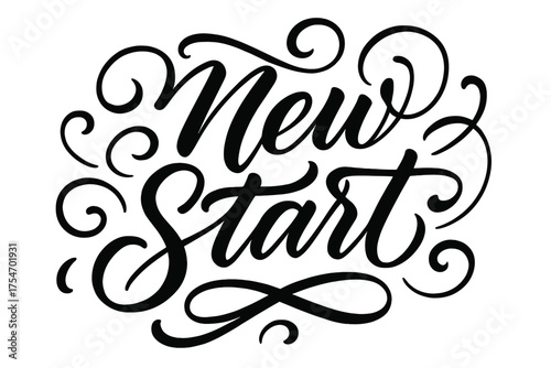 Elegant Calligraphy Design. “New Start”. Elegant modern calligraphy lettering with bold and saturated thick