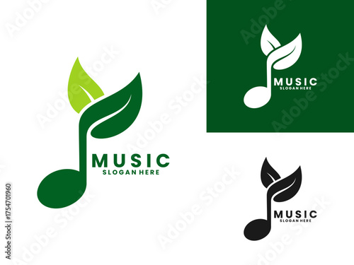 music notes with leaves logo design vector template