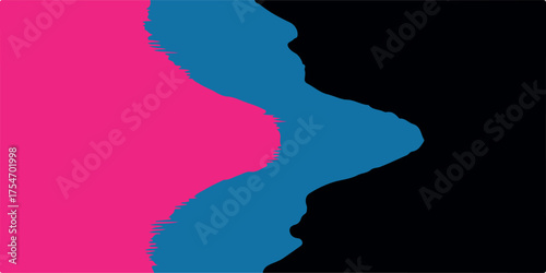 Vibrant abstract background with a bold, wavy division between hot pink, deep blue, and black. Energetic and contrasting, ideal for modern art or fashion themes.