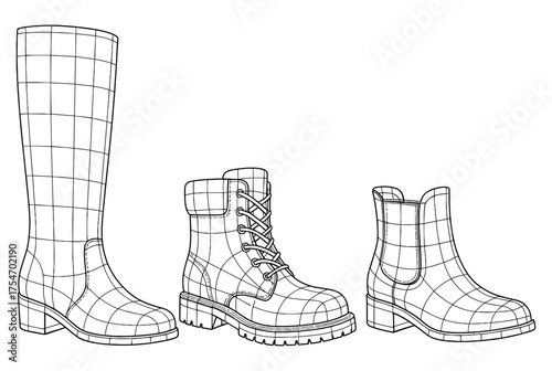 3D Wireframe Boots Vector Design Set