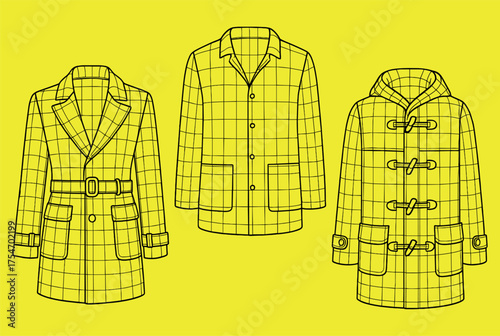 Elegant Wireframe Classic Blazer Vector Collection — Formal Suit Jackets and Office Wear in Detailed 3D Grid Blueprint Design for Digital Fashion