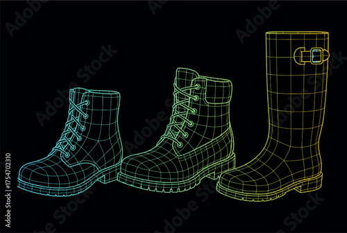 3D Wireframe Boots Vector Design Set