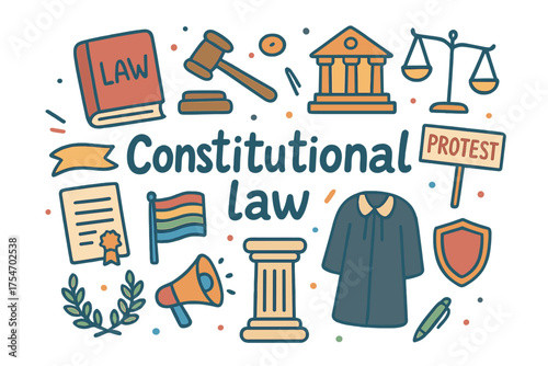 Constitutional Law Doodle. Constitutional law. Hand-drawn doodle illustration of Constitutional law. Law book,