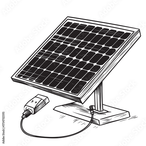 conceptual line art vector illustration of charger plugged into a brick wall in a cafe