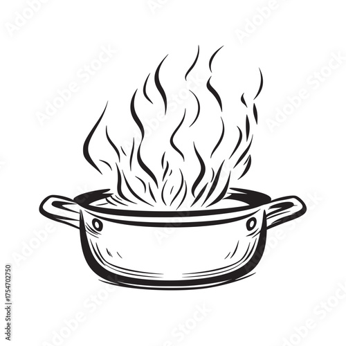 creative vector line art of cooking over an open flame