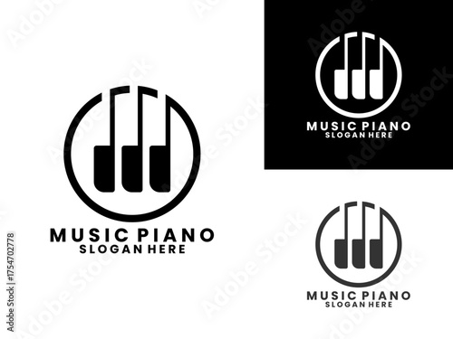 piano music with circle logo design vector template
