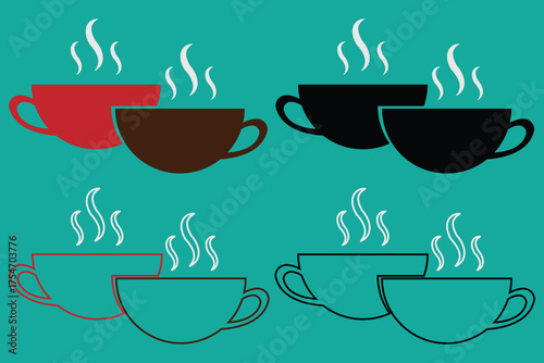 Steaming Coffee Cup vector icon set. Flat Style Vector Illustration, coffee cup icon vector for web and mobile app. Cups of coffee tea symbol collection. Vector Illustration.