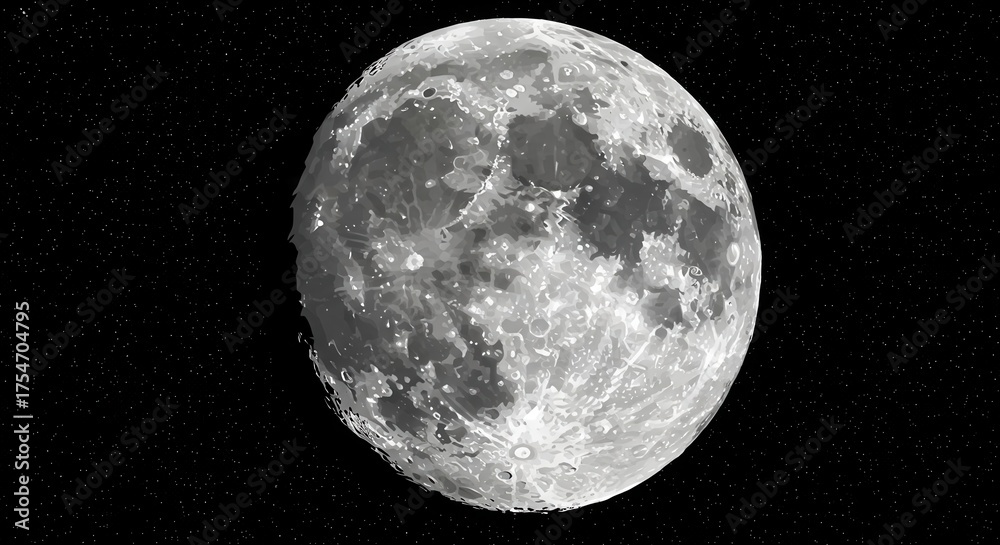 Obraz premium Full moon illuminated against a star-filled dark sky.