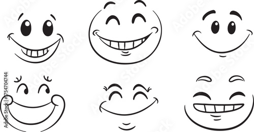 A vector illustration set of funny cartoon faces with various expressions, including smiles and monster features