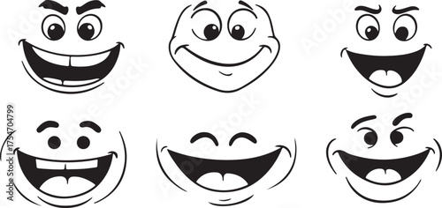 Funny vector cartoon face and eye illustration set