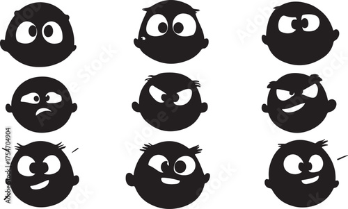 A fun collection of cartoon vector animal faces, eyes, and monster heads for cute baby character illustration sets